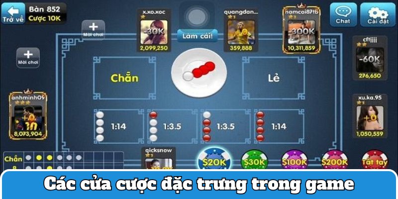 Các cửa cược yêu cầu từ hệ thống trong game xóc đĩa 188bet